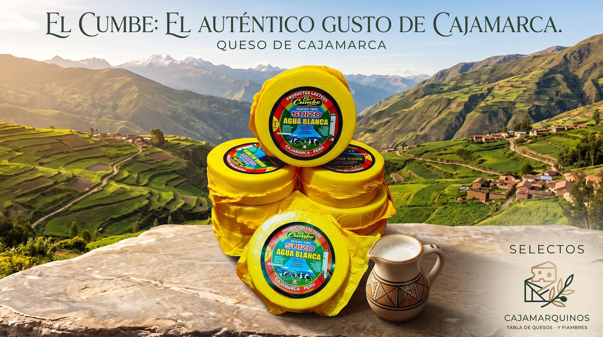 Quesos El Cumbre sobre el paisaje de Cajamarca